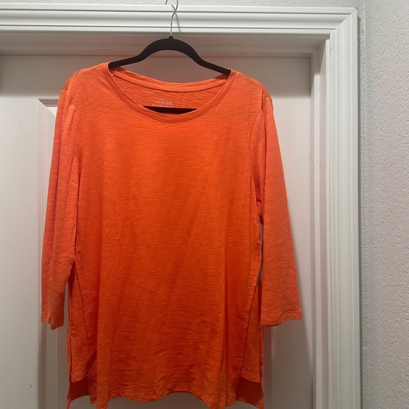 Chico's Cotton Slub Side Vent Tee 3/4 Sleeve Orange Tango Size 2 (12) - Picture 5 of 5